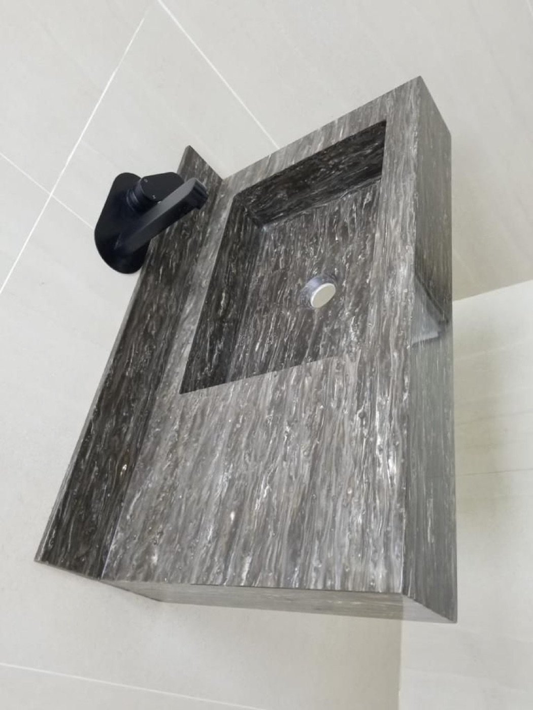 Corian stone-effect vanity with seamless integrated basin
