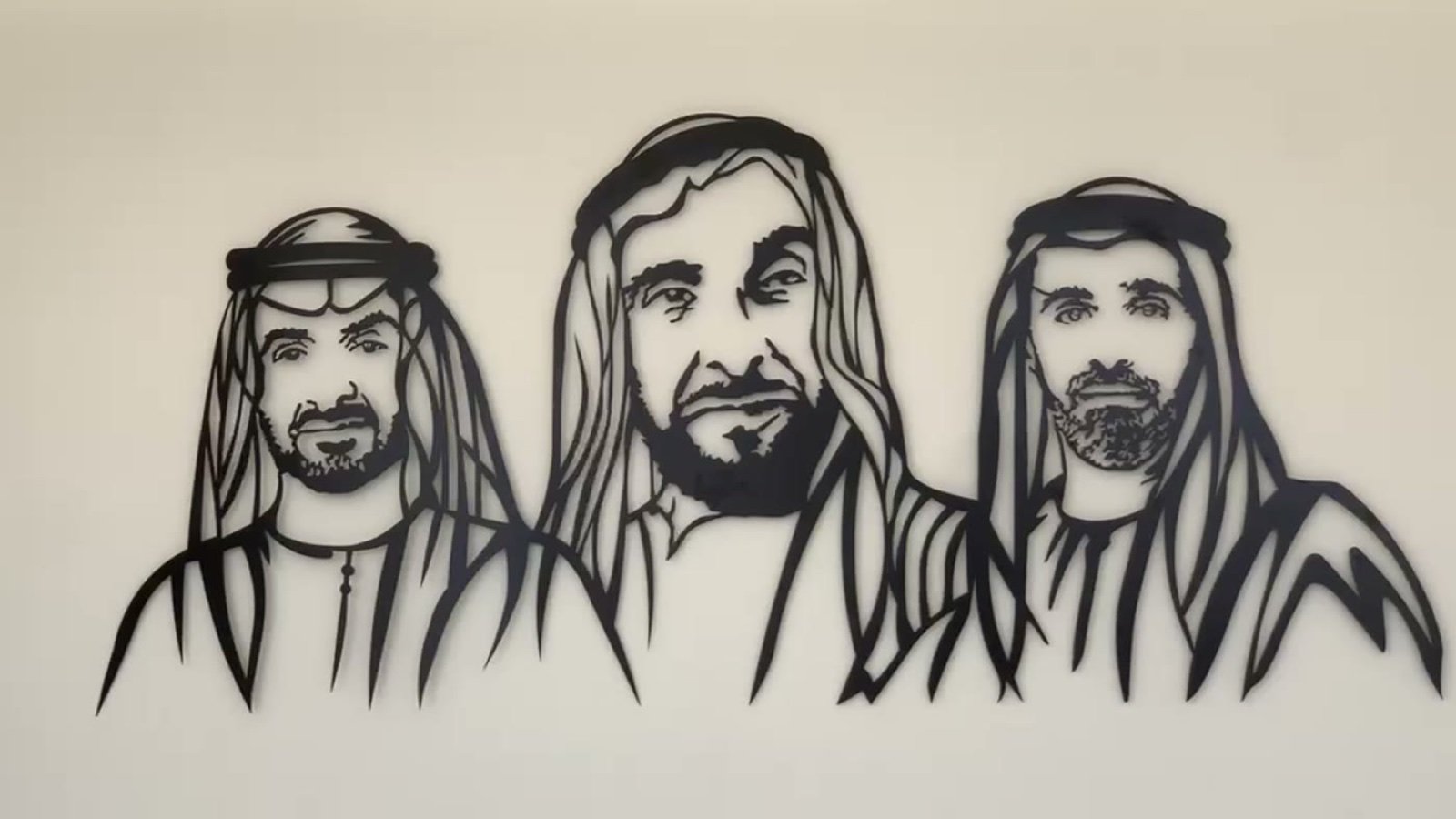 Finished three-metre UAE leaders metal wall art installed in an Abu Dhabi villa