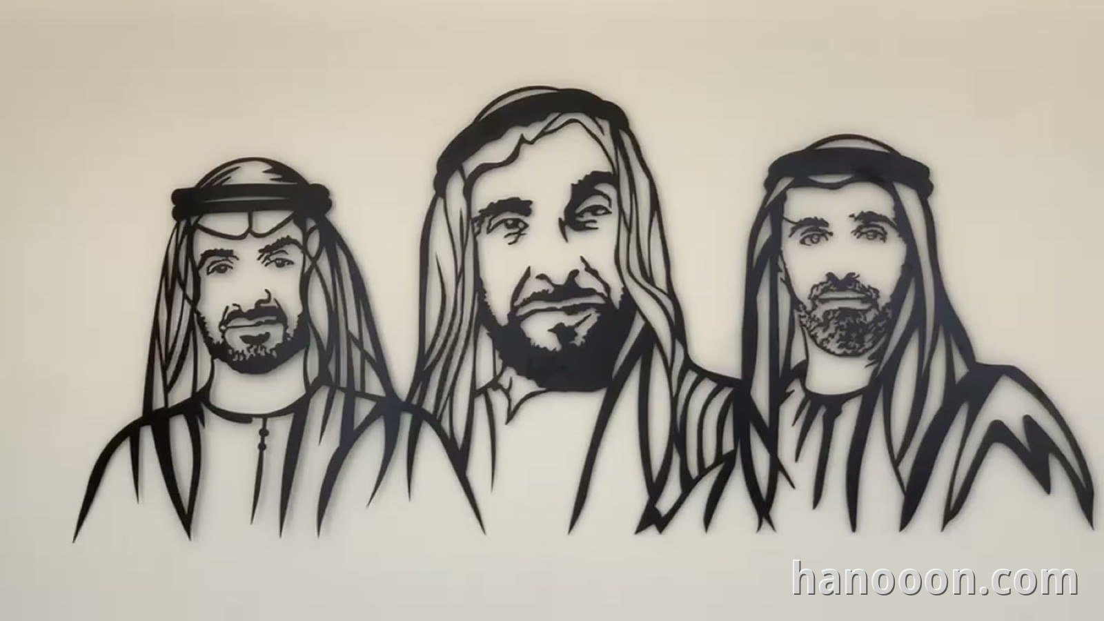 Finished three-metre UAE leaders metal wall art in an Abu Dhabi villa