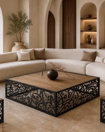 Arabisc Coffee Table — 5pc Set — Arabisc handcrafted metal and wood furniture, UAE