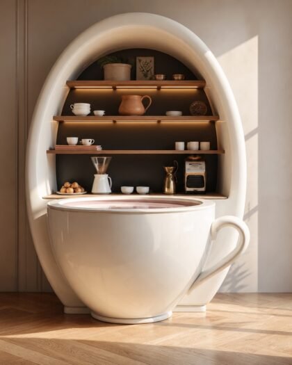 Giant Coffee Cup Shelving Station — handcrafted in the UAE by Hanooon