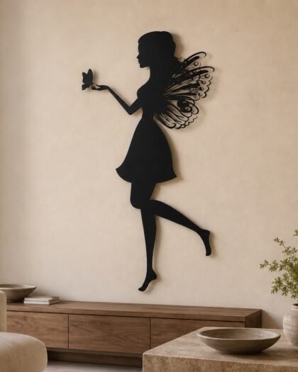Fairy with Butterfly Metal Wall Art — handcrafted in the UAE by Hanooon
