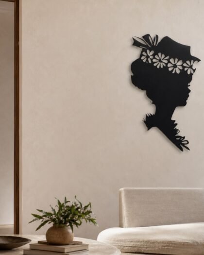Vintage Lady Profile — Floral Hat Metal Wall Art — handcrafted in the UAE by Hanooon
