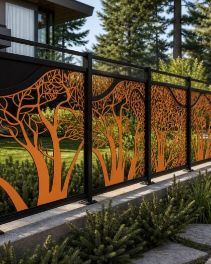 Tree & Leaf Laser-Cut Railing — Custom — handcrafted in the UAE by Hanooon