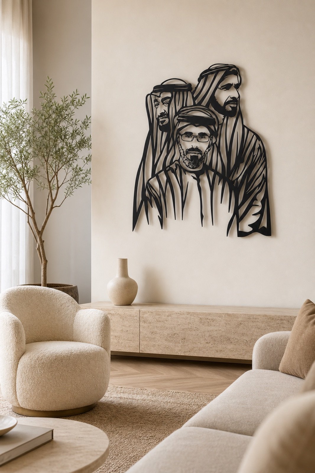 Abu Dhabi Royal Family — 2024 Edition (Premium Metal) — handcrafted metal wall art displayed in a premium UAE interior | Hanooon
