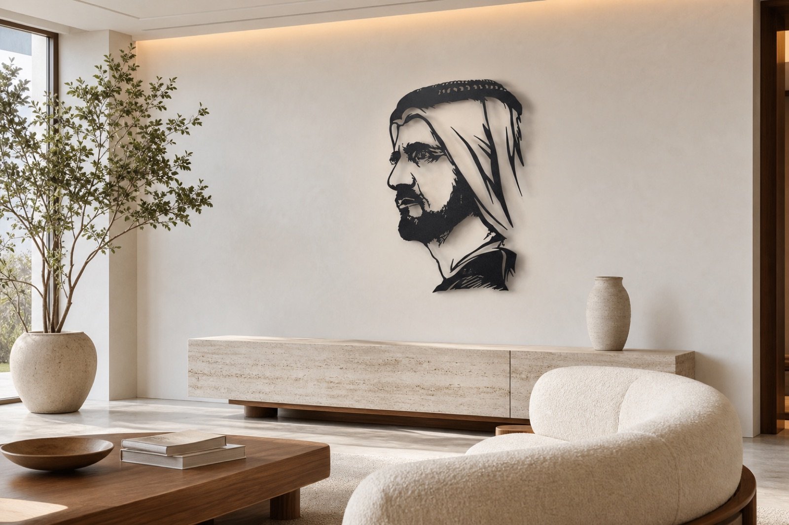 Sheikh Mohammed bin Rashid — Premium Metal — handcrafted wall art displayed in a premium UAE interior | Hanooon