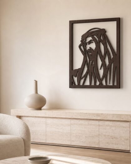 Sheikh Mohammed bin Zayed — Wood & Acrylic, Artistic — handcrafted wall art displayed in a premium UAE interior | Hanooon
