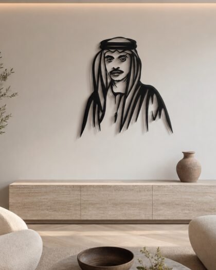 Sheikh Hazza bin Zayed — Premium Metal — handcrafted metal wall art displayed in a premium UAE interior | Hanooon