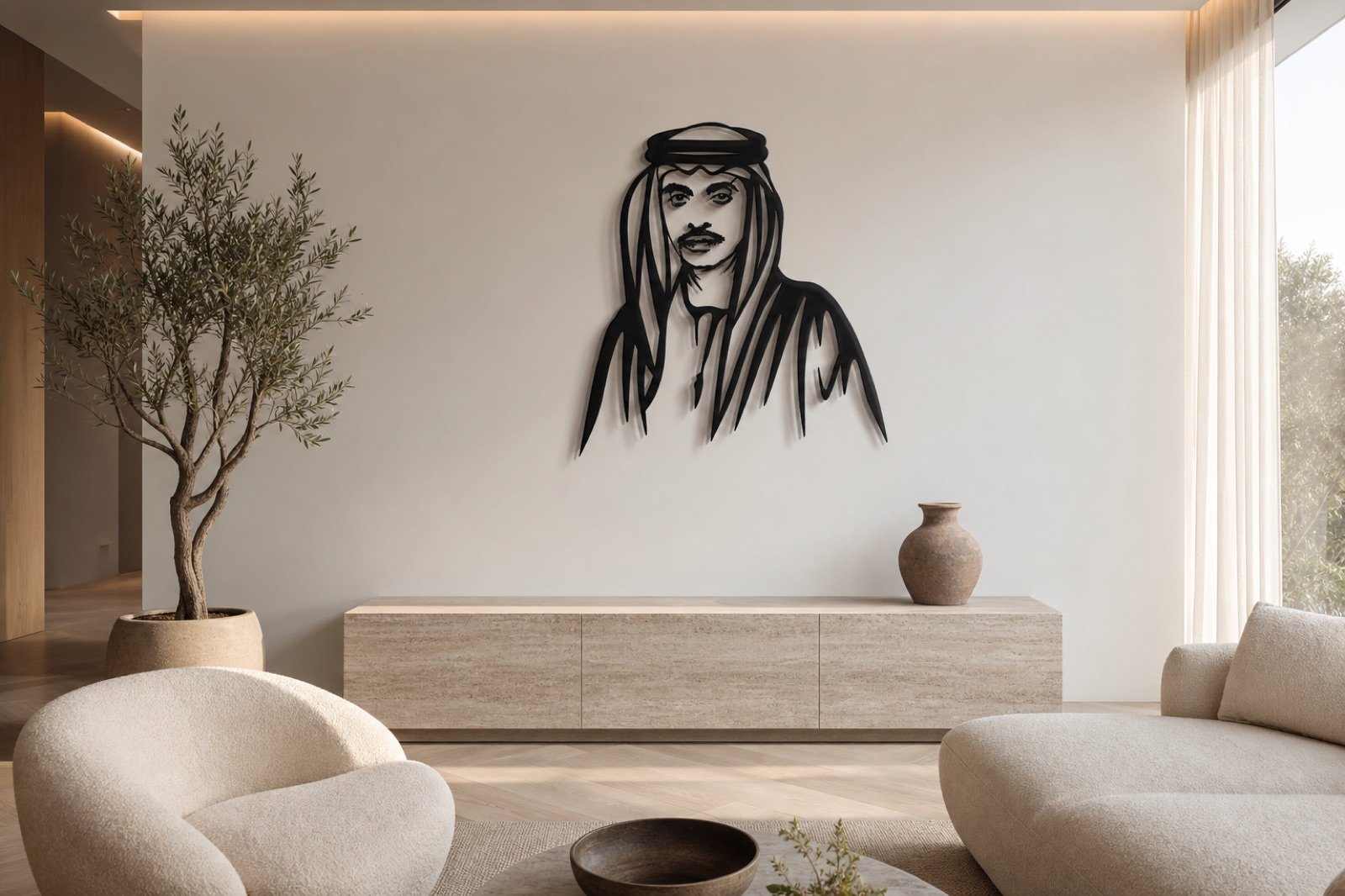 Sheikh Hazza bin Zayed — Premium Metal — handcrafted metal wall art displayed in a premium UAE interior | Hanooon