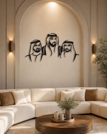 Sheikh Khalifa, Mohammed & Hamdan — Premium Metal — handcrafted metal wall art, UAE