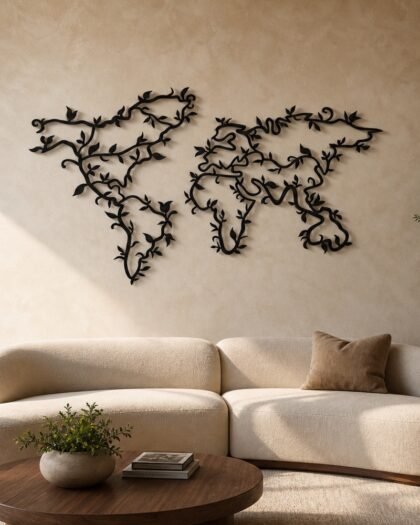 World Map Wall Art — Premium Metal (MPZN01) — handcrafted metal wall art, UAE