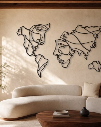 World Map Wall Art — Premium Metal (MPZN02) — handcrafted metal wall art, UAE
