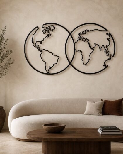 World Map Wall Art — Premium Metal (MPZN08) — handcrafted metal wall art, UAE
