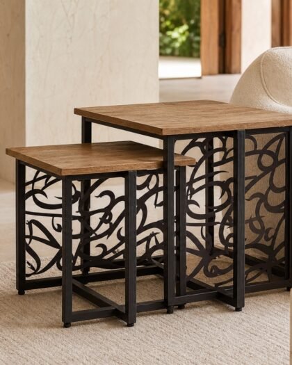 Arabisc Side Table Set — 2pc (SDTZN02) — Arabisc handcrafted metal and wood furniture, UAE