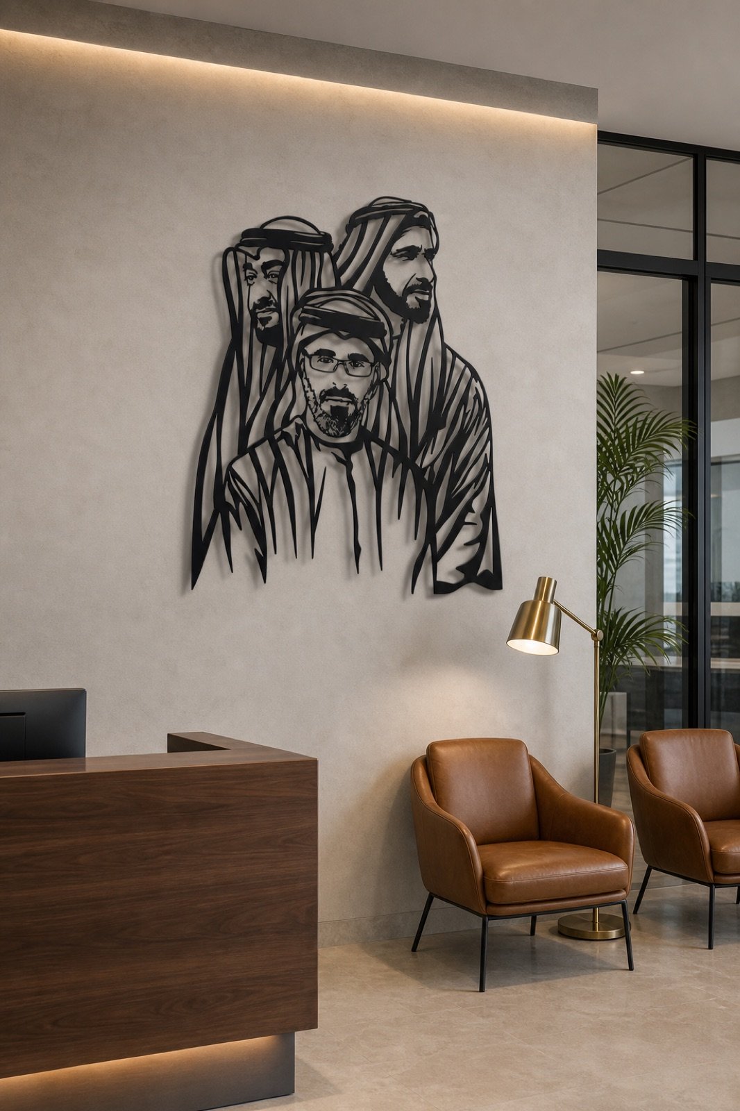 Abu Dhabi Royal Family — 2024 Edition (Premium Metal) — handcrafted metal wall art displayed in a premium UAE interior | Hanooon