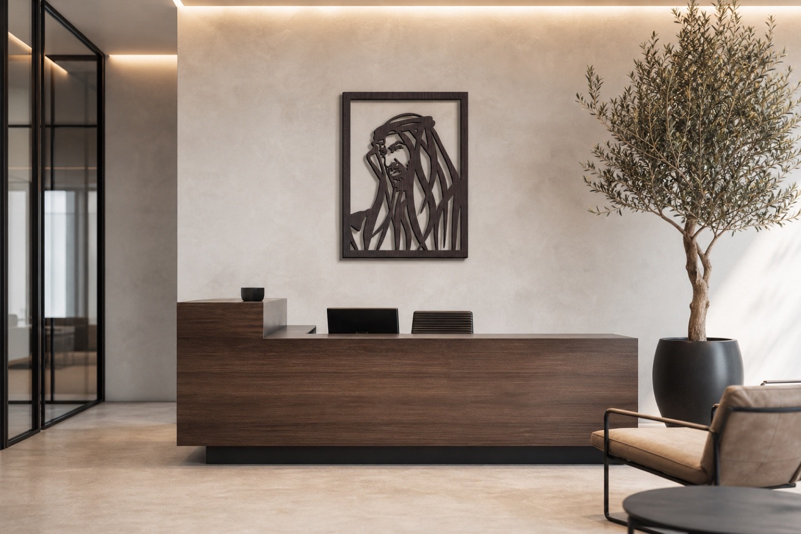Sheikh Mohammed bin Zayed — Wood & Acrylic, Artistic — handcrafted wall art displayed in a premium UAE interior | Hanooon