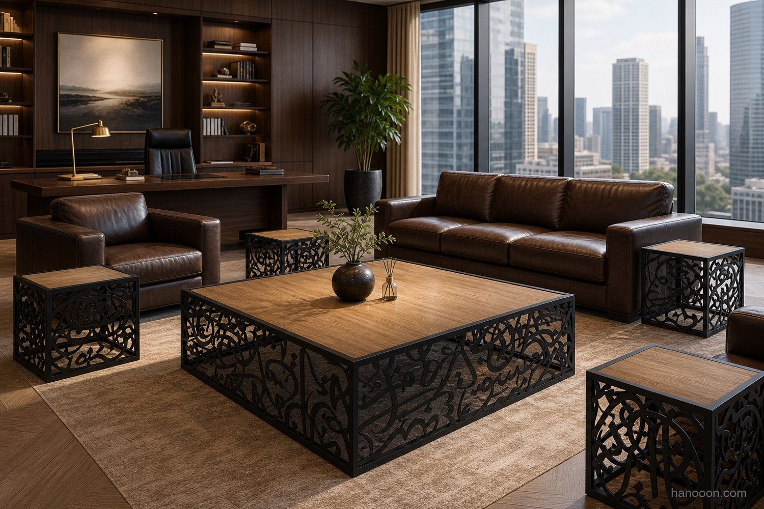 Arabisc Coffee Table — 5pc Set — Arabisc handcrafted metal and wood furniture, UAE