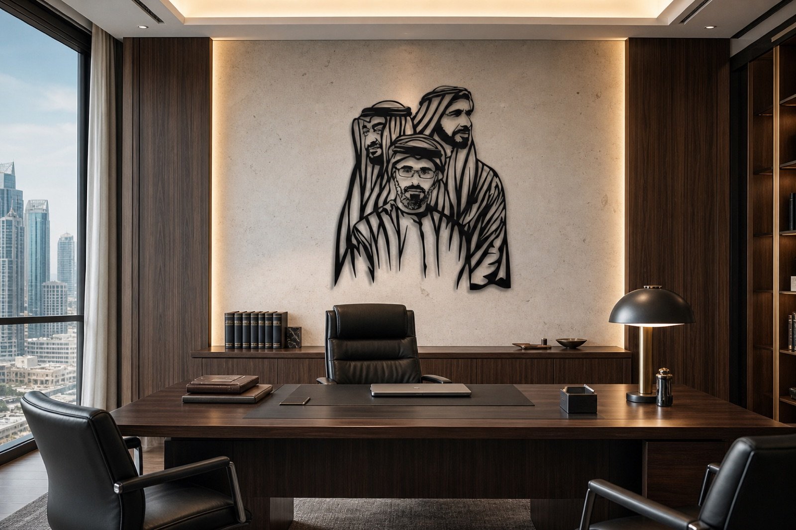Abu Dhabi Royal Family — 2024 Edition (Premium Metal) — handcrafted metal wall art displayed in a premium UAE interior | Hanooon
