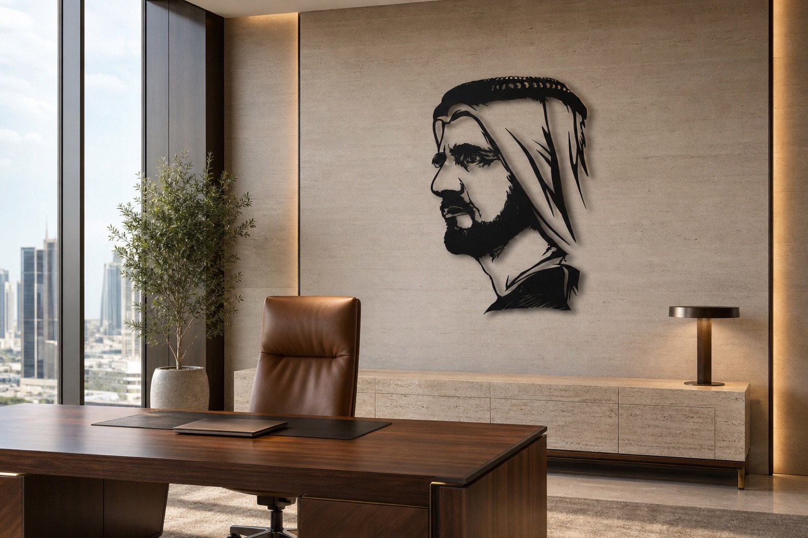 Sheikh Mohammed bin Rashid — Premium Metal — handcrafted wall art displayed in a premium UAE interior | Hanooon