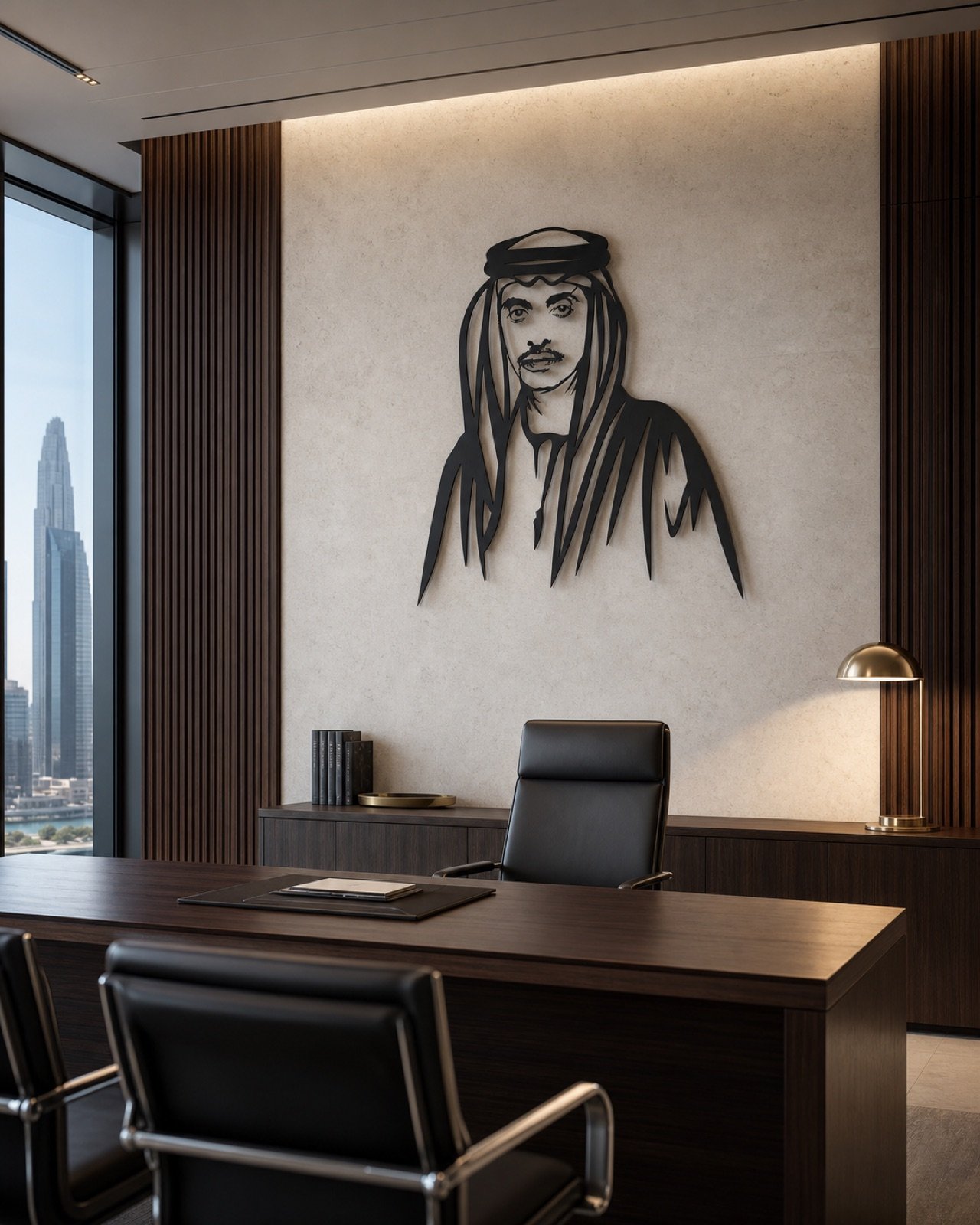 Sheikh Hazza bin Zayed — Premium Metal — handcrafted metal wall art displayed in a premium UAE interior | Hanooon (view 3)