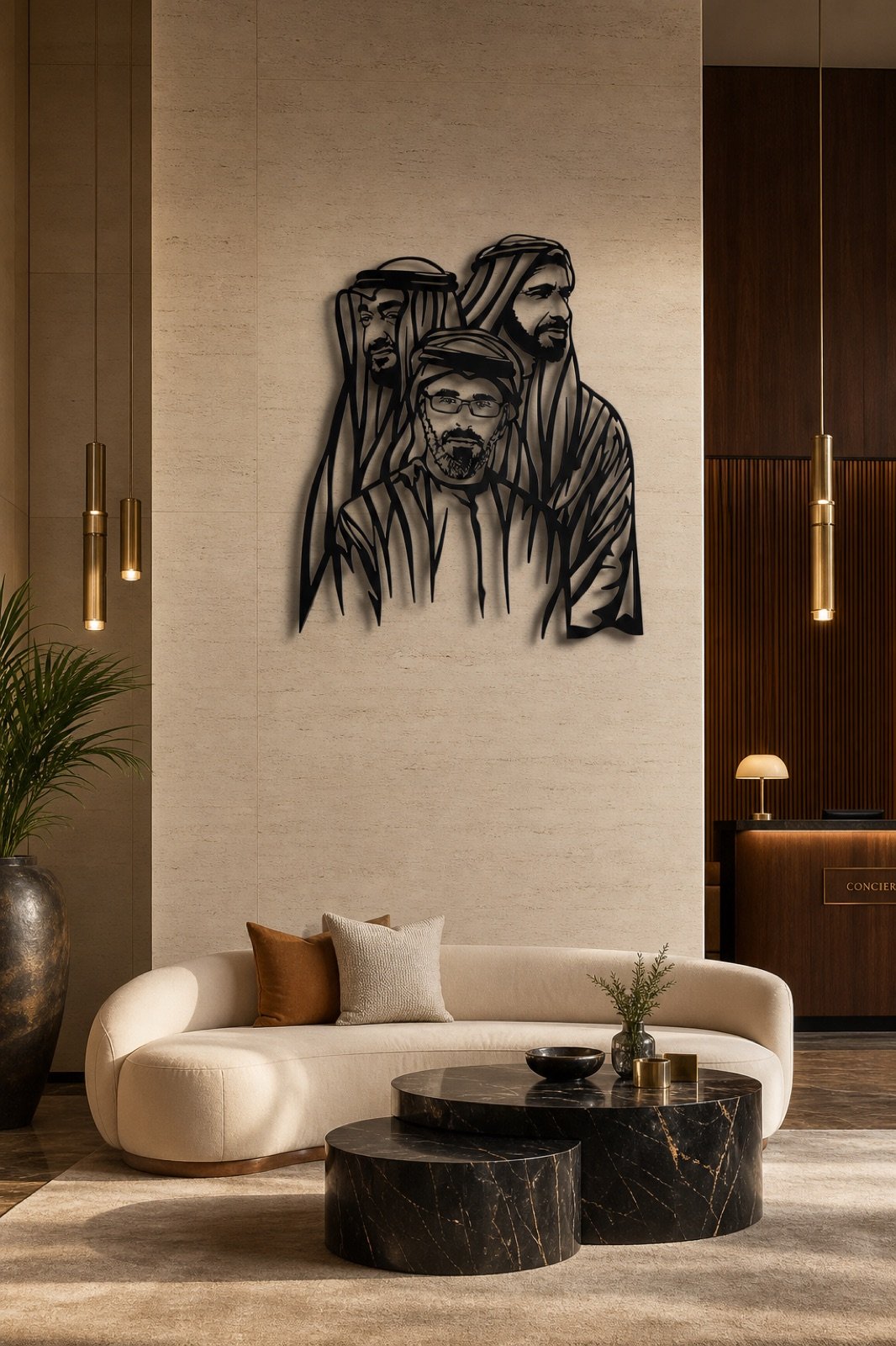 Abu Dhabi Royal Family — 2024 Edition (Premium Metal) — handcrafted metal wall art displayed in a premium UAE interior | Hanooon