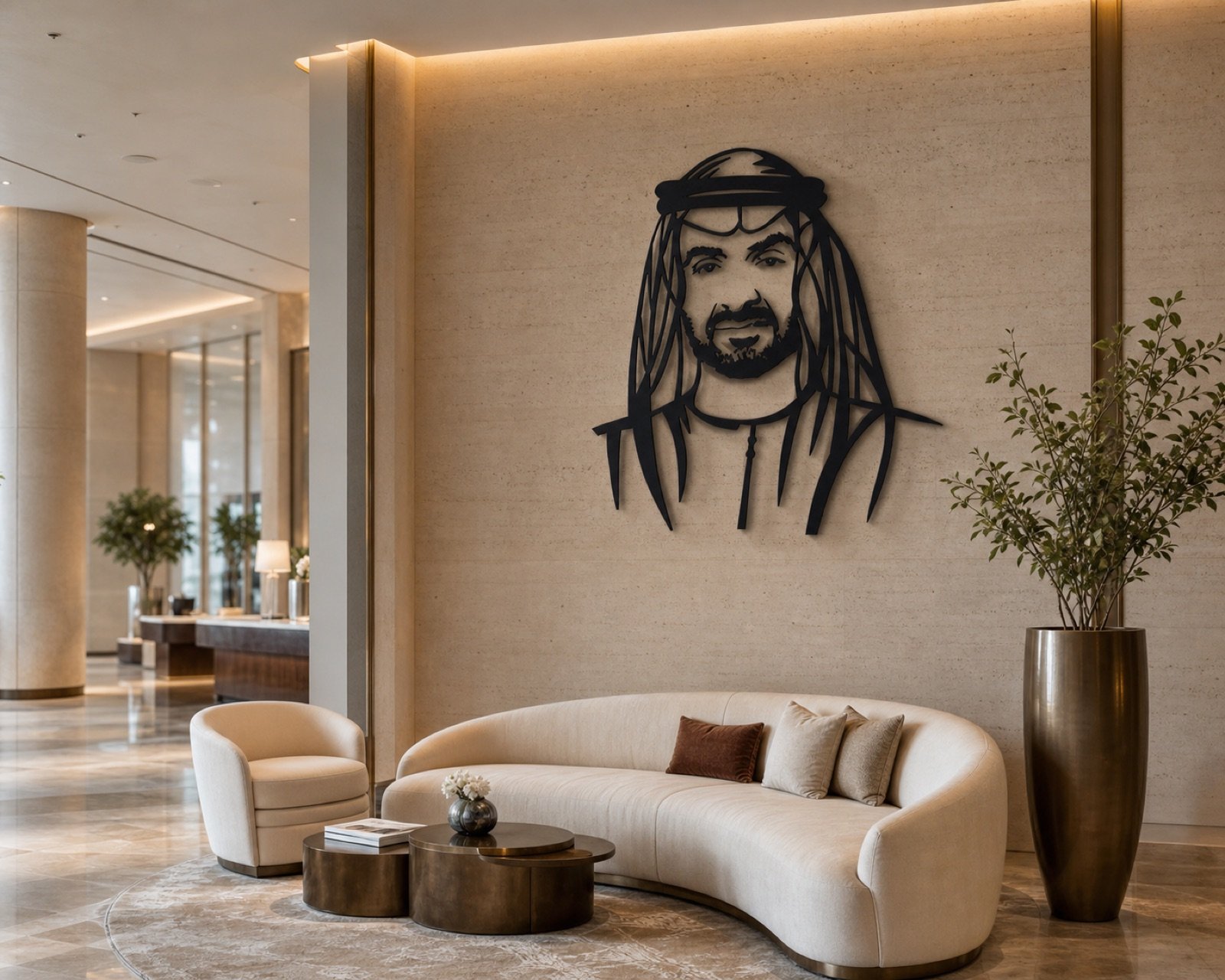 Sheikh Mohammed bin Zayed — Classic Portrait (Metal) — handcrafted wall art displayed in a premium UAE interior | Hanooon