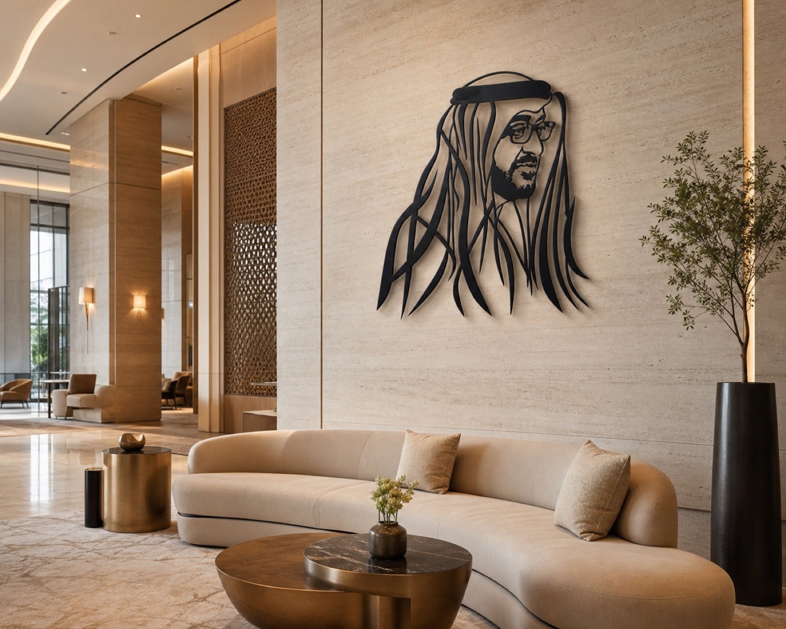 Sheikh Mohammed bin Zayed — Profile Edition (Metal) — handcrafted wall art displayed in a premium UAE interior | Hanooon