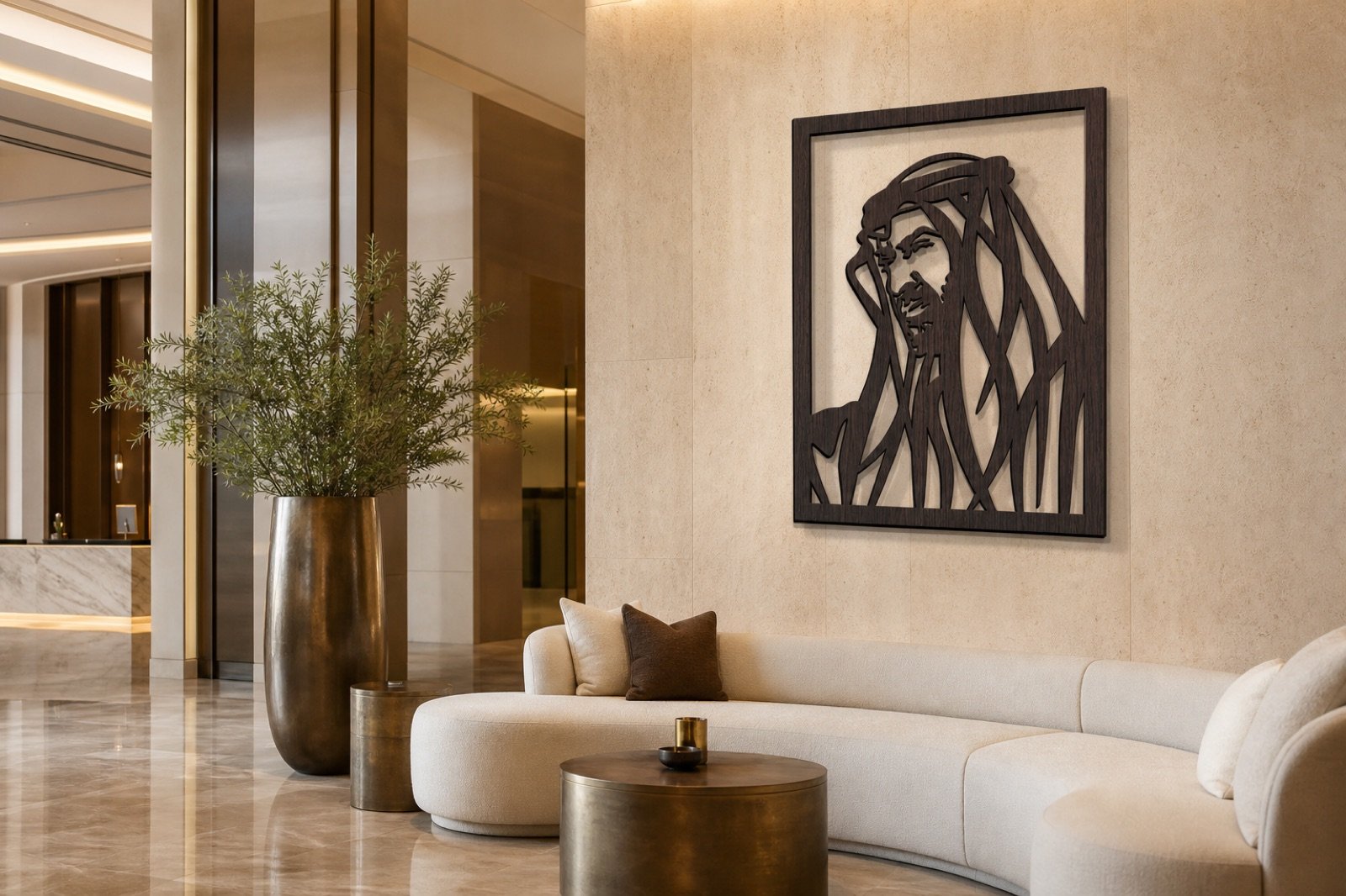 Sheikh Mohammed bin Zayed — Wood & Acrylic, Artistic — handcrafted wall art displayed in a premium UAE interior | Hanooon