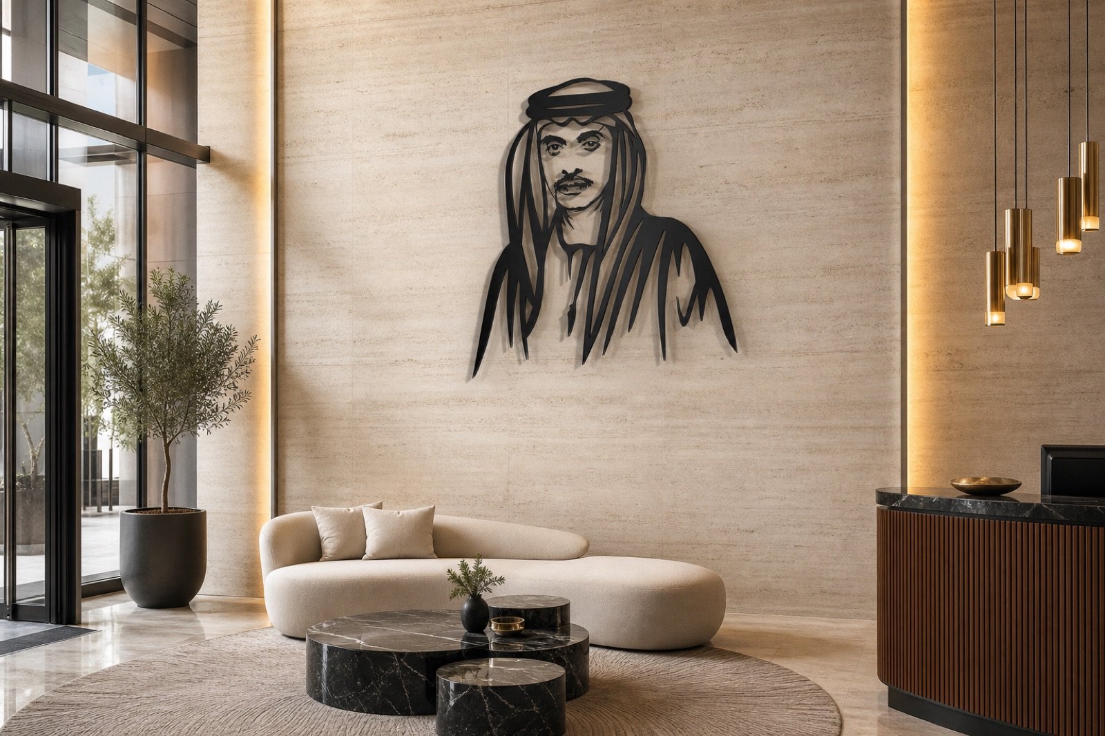 Sheikh Hazza bin Zayed — Premium Metal — handcrafted metal wall art displayed in a premium UAE interior | Hanooon (view 4)