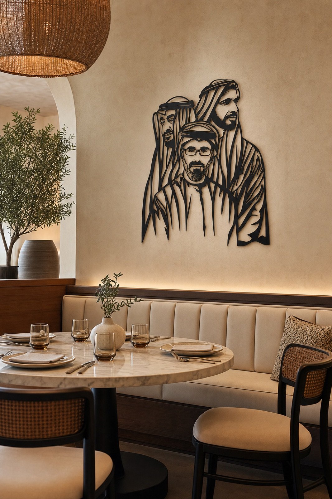 Abu Dhabi Royal Family — 2024 Edition (Premium Metal) — handcrafted metal wall art displayed in a premium UAE interior | Hanooon