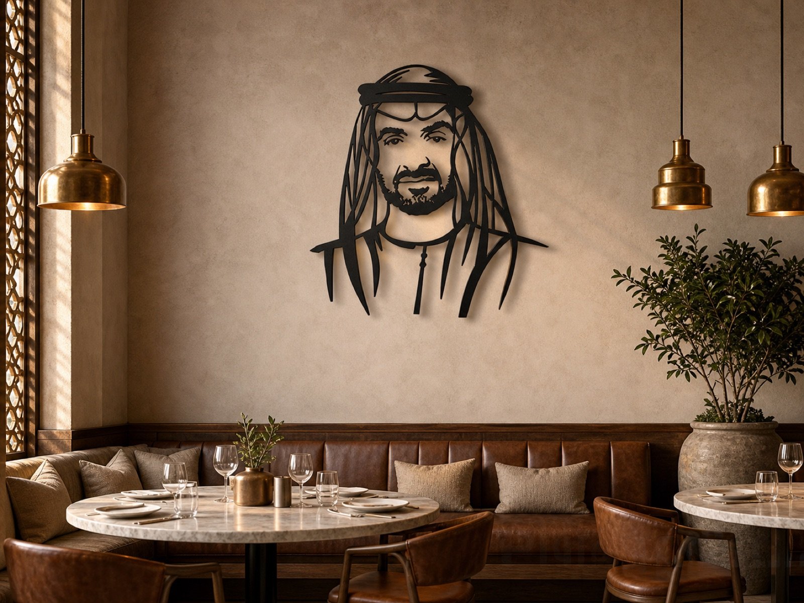 Sheikh Mohammed bin Zayed — Classic Portrait (Metal) — handcrafted wall art displayed in a premium UAE interior | Hanooon