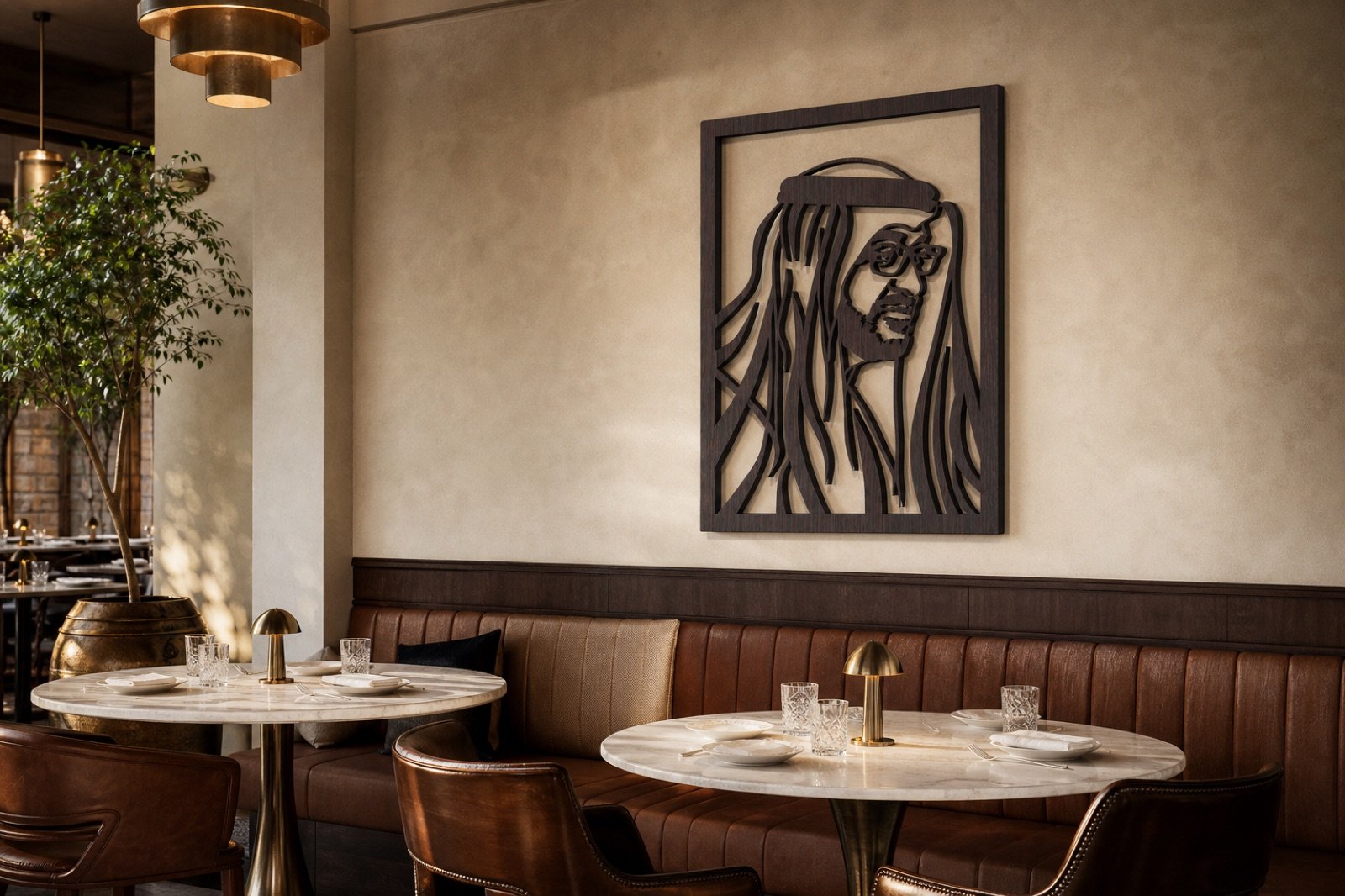 Sheikh Mohammed bin Zayed — Wood & Acrylic, Profile — handcrafted wall art displayed in a premium UAE interior | Hanooon