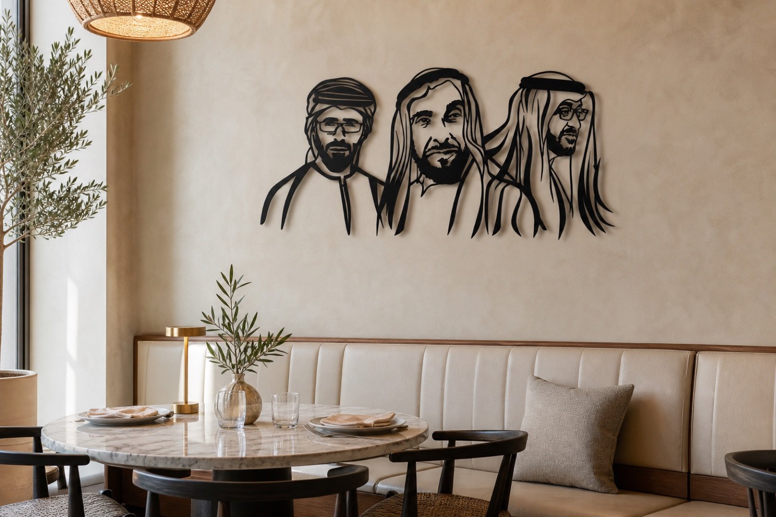 Sheikh Zayed, Mohammed & Khalid — Premium Metal — handcrafted metal wall art displayed in a premium UAE interior | Hanooon (view 5)