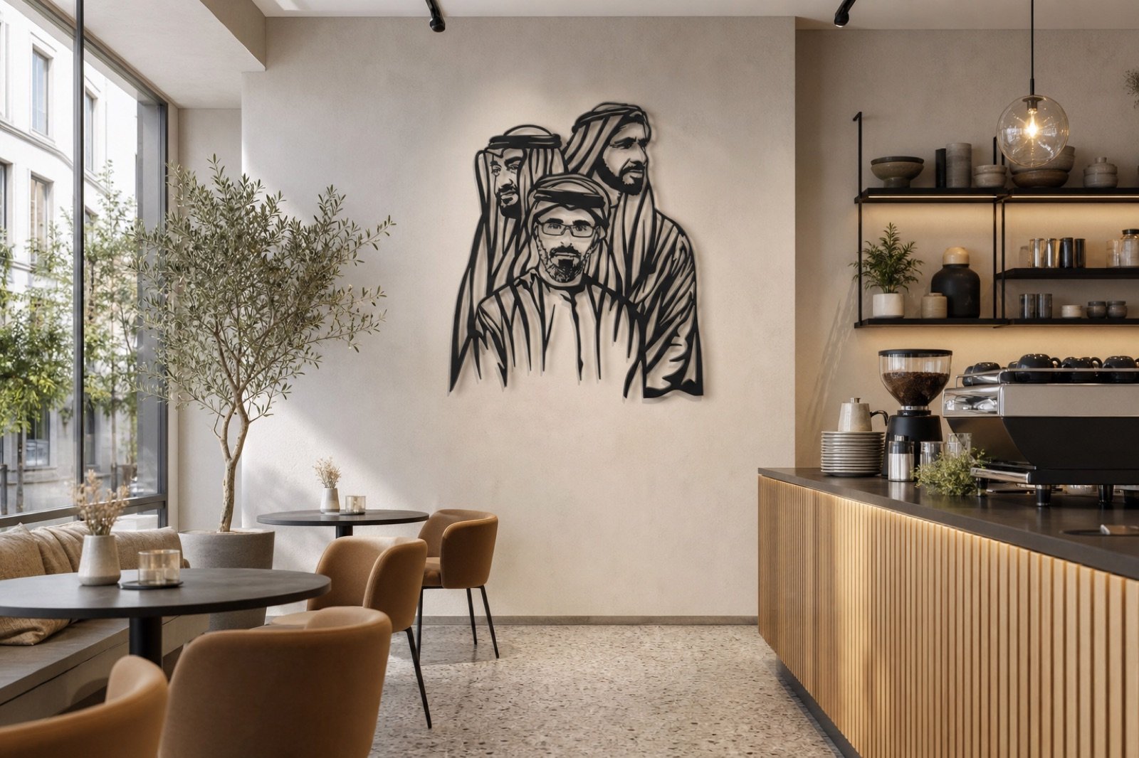Abu Dhabi Royal Family — 2024 Edition (Premium Metal) — handcrafted metal wall art displayed in a premium UAE interior | Hanooon