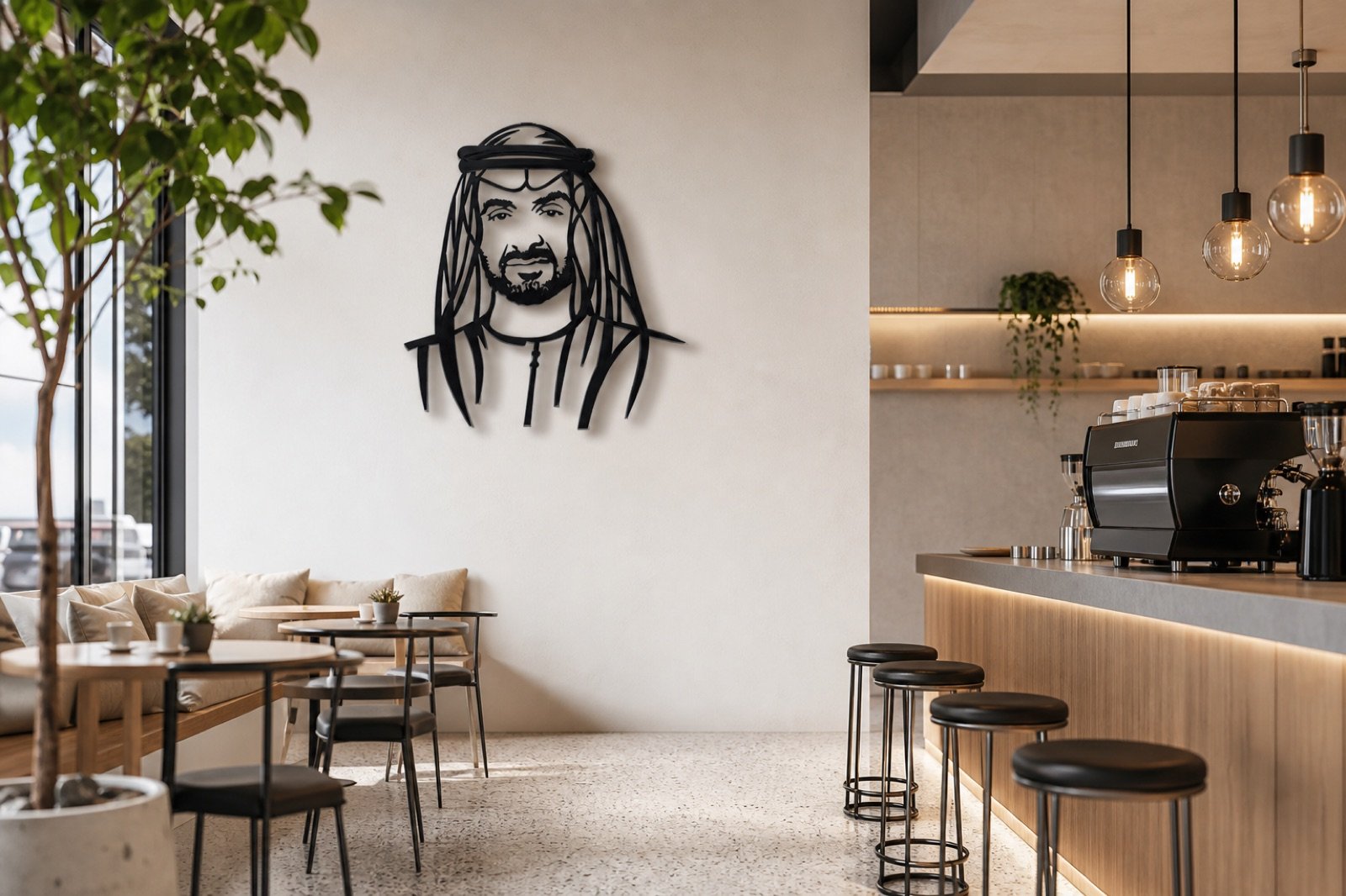 Sheikh Mohammed bin Zayed — Classic Portrait (Metal) — handcrafted wall art displayed in a premium UAE interior | Hanooon