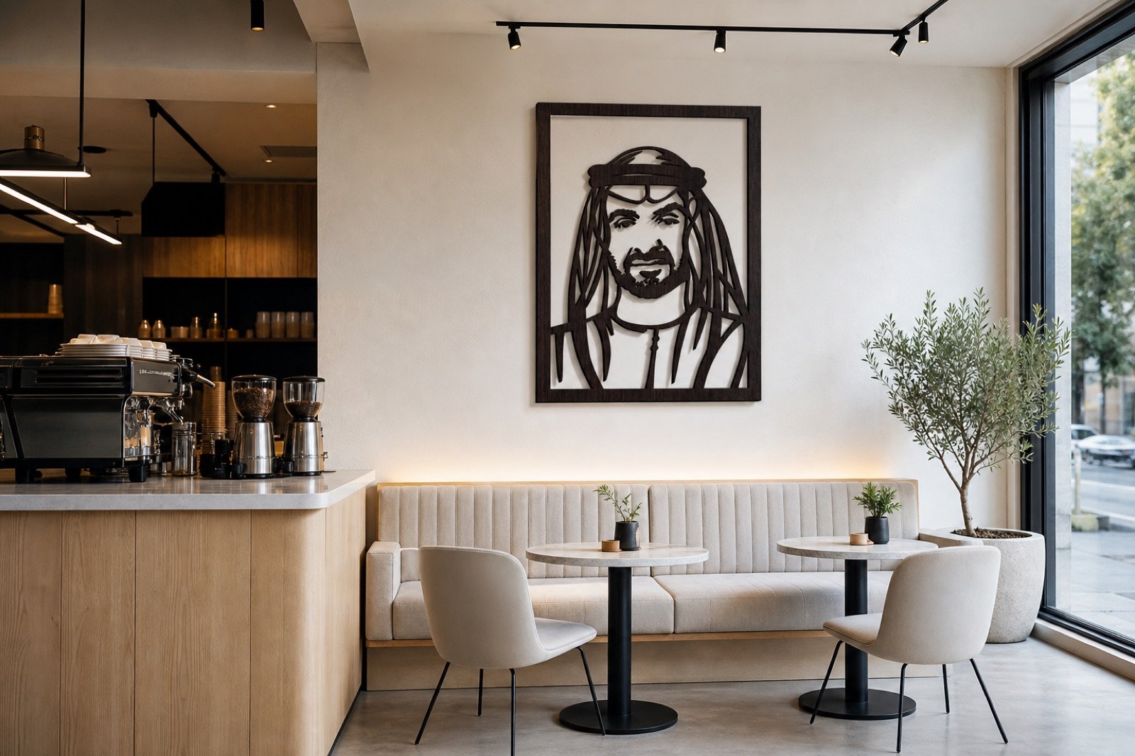 Sheikh Mohammed bin Zayed — Wood & Acrylic, Framed — handcrafted wall art displayed in a premium UAE interior | Hanooon