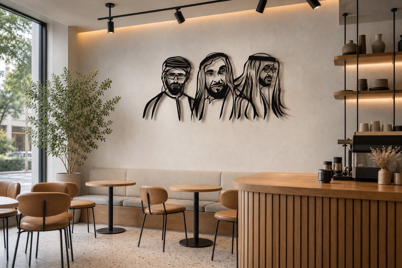 Sheikh Zayed, Mohammed & Khalid — Premium Metal — handcrafted metal wall art displayed in a premium UAE interior | Hanooon (view 6)