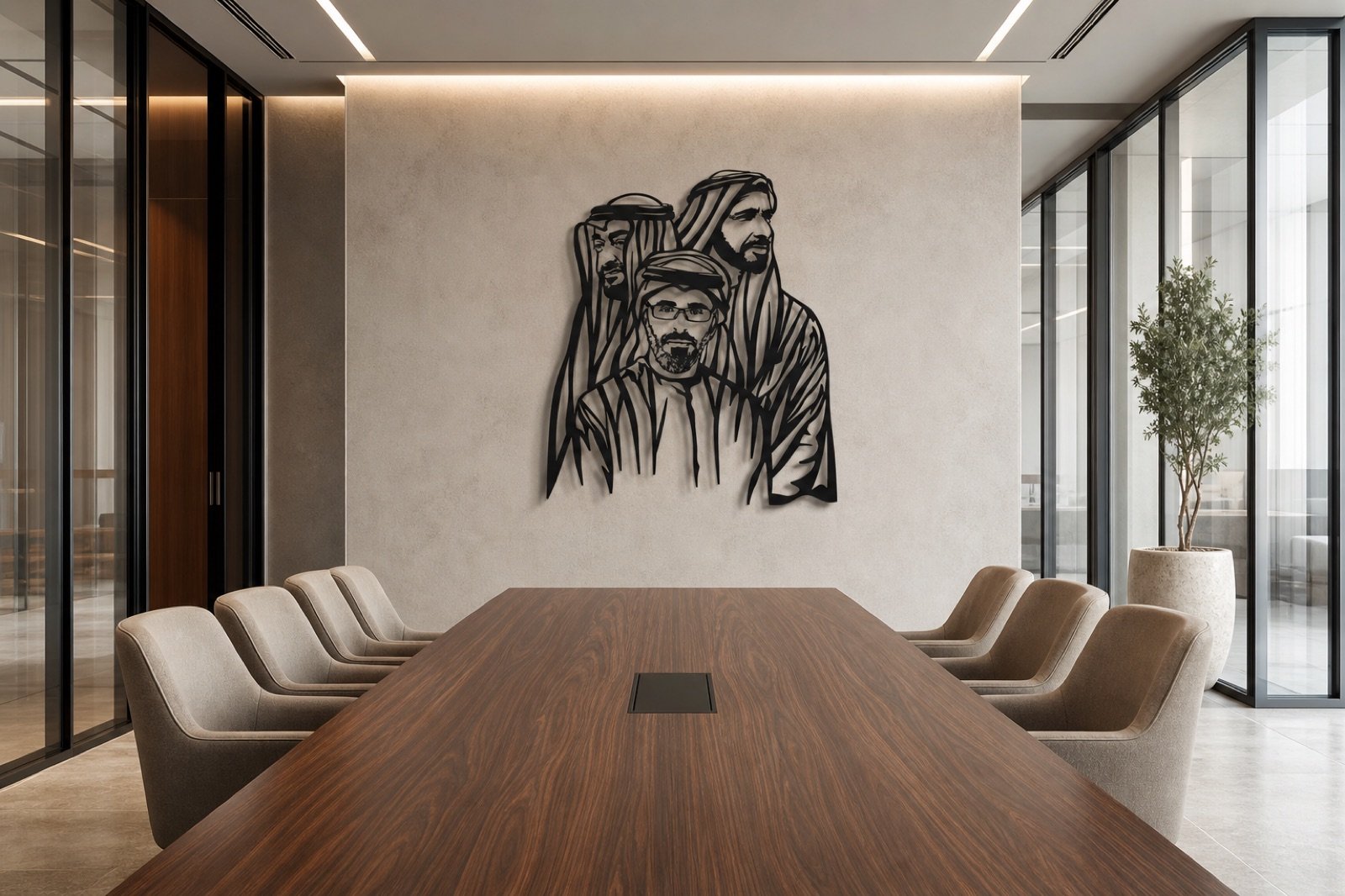 Abu Dhabi Royal Family — 2024 Edition (Premium Metal) — handcrafted metal wall art displayed in a premium UAE interior | Hanooon