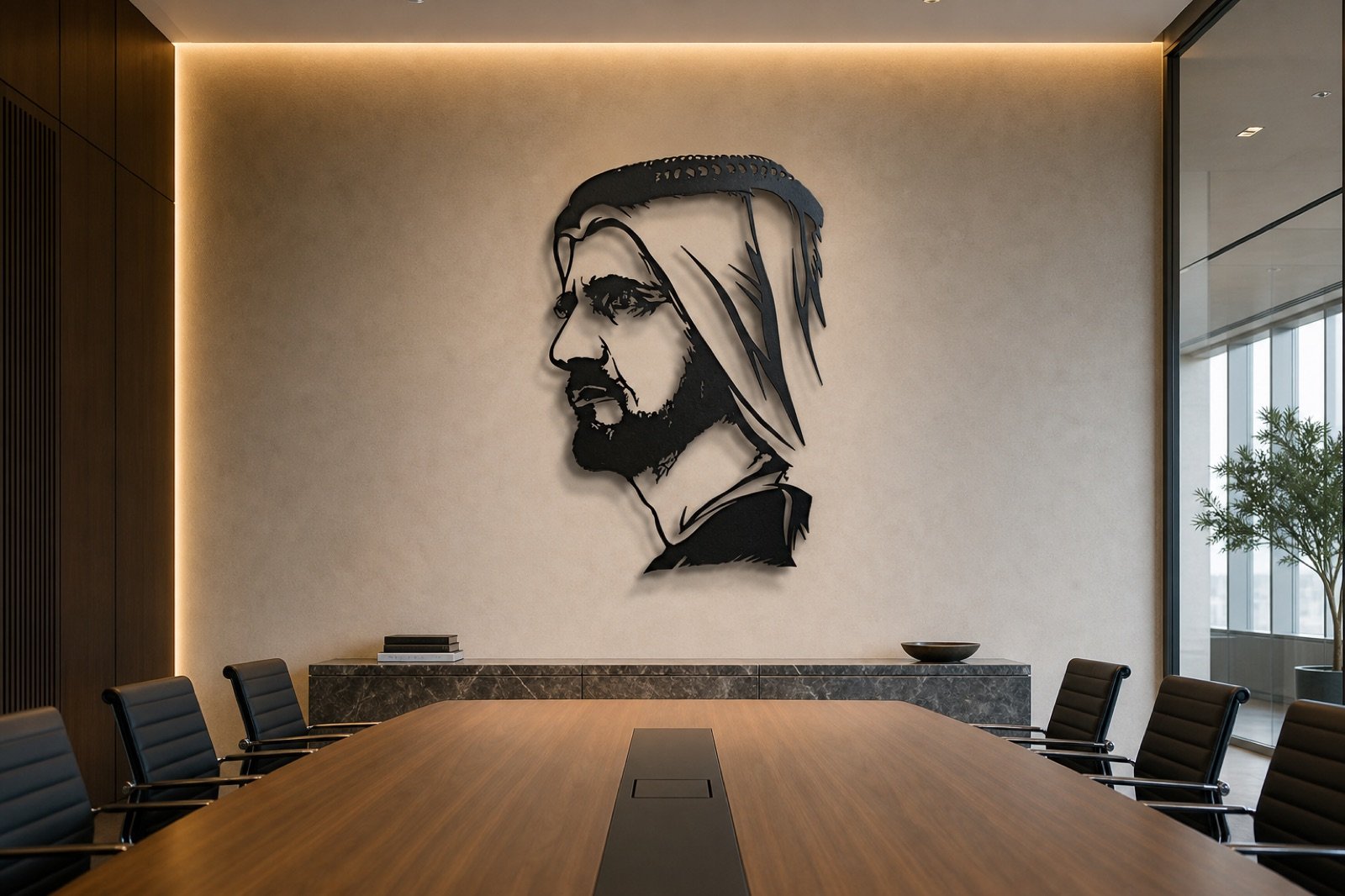 Sheikh Mohammed bin Rashid — Premium Metal — handcrafted wall art displayed in a premium UAE interior | Hanooon