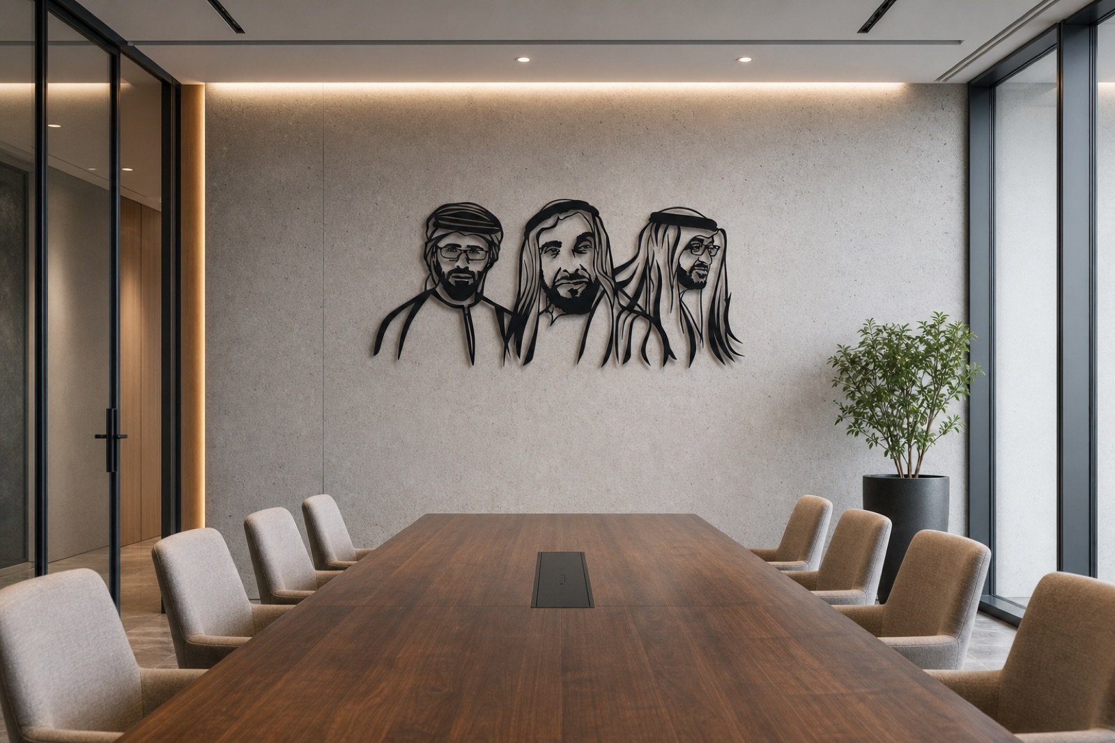 Sheikh Zayed, Mohammed & Khalid — Premium Metal — handcrafted metal wall art displayed in a premium UAE interior | Hanooon (view 7)