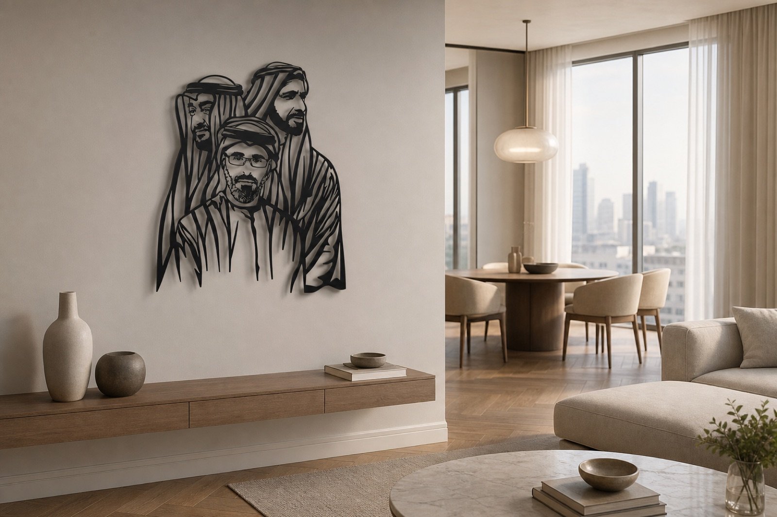 Abu Dhabi Royal Family — 2024 Edition (Premium Metal) — handcrafted metal wall art displayed in a premium UAE interior | Hanooon