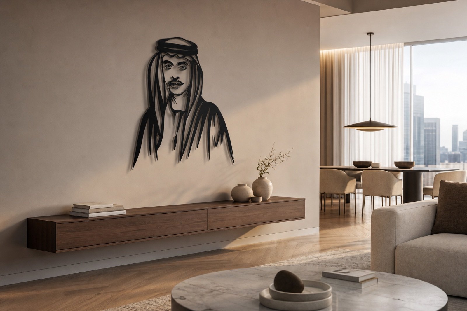 Sheikh Hazza bin Zayed — Premium Metal — handcrafted metal wall art displayed in a premium UAE interior | Hanooon (view 8)