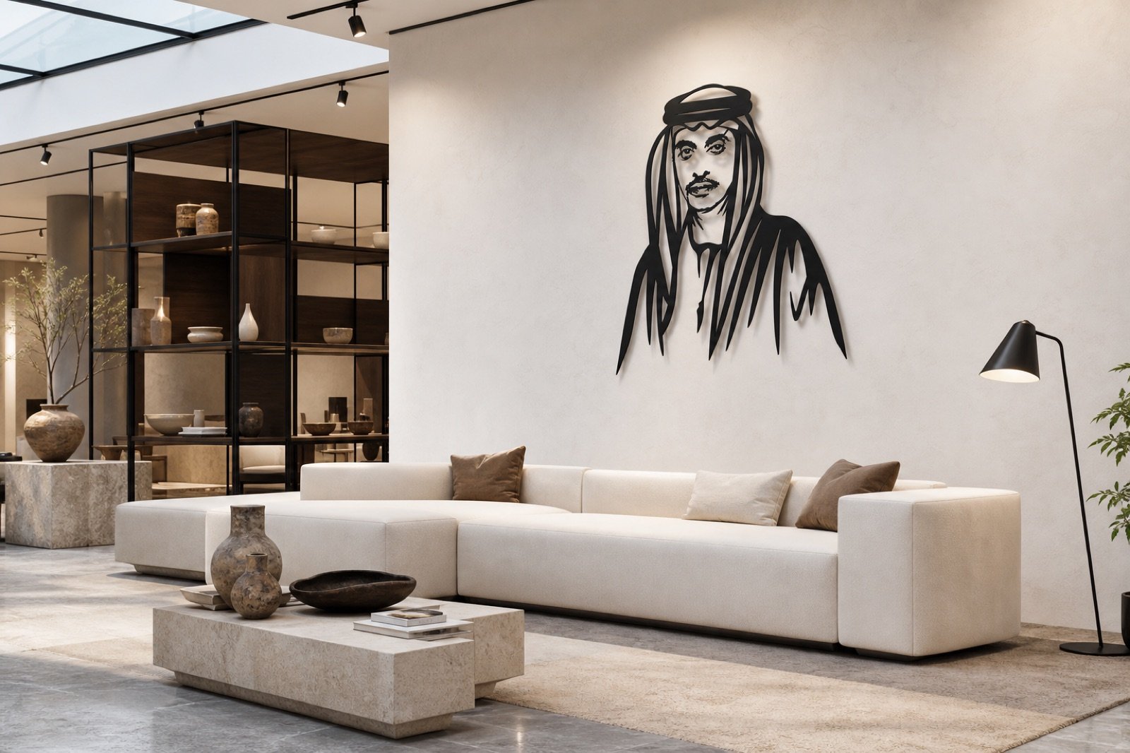 Sheikh Hazza bin Zayed — Premium Metal — handcrafted metal wall art displayed in a premium UAE interior | Hanooon (view 9)