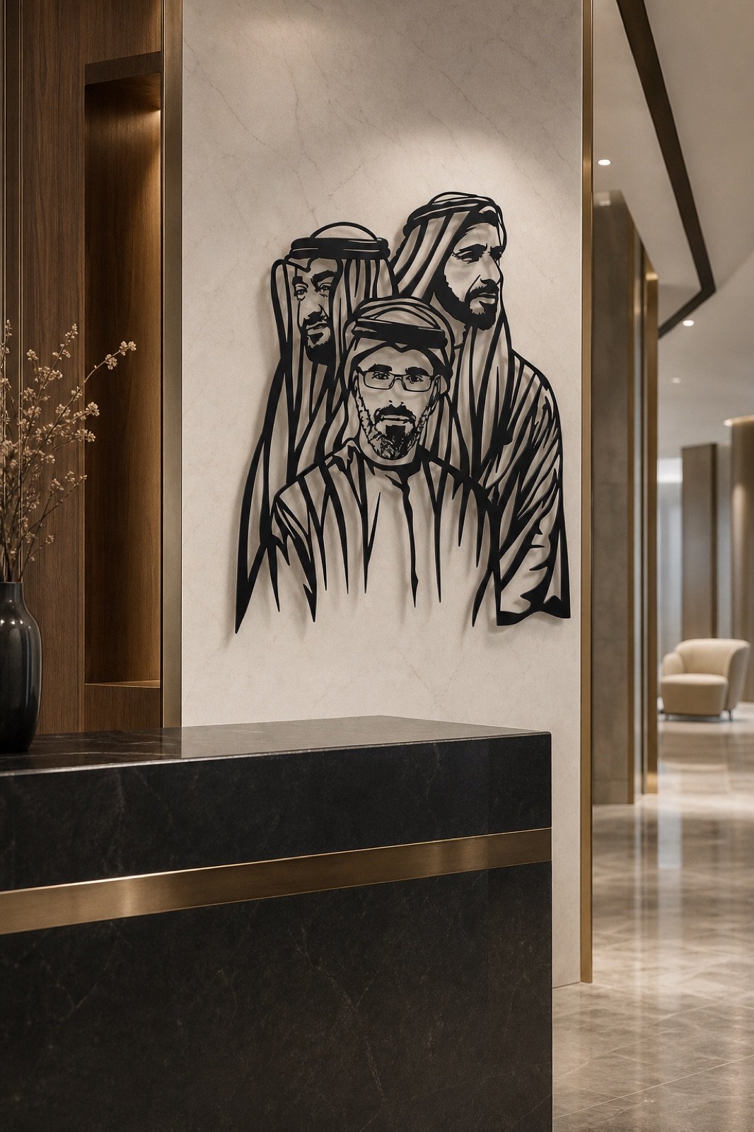 Abu Dhabi Royal Family — 2024 Edition (Premium Metal) — handcrafted metal wall art displayed in a premium UAE interior | Hanooon