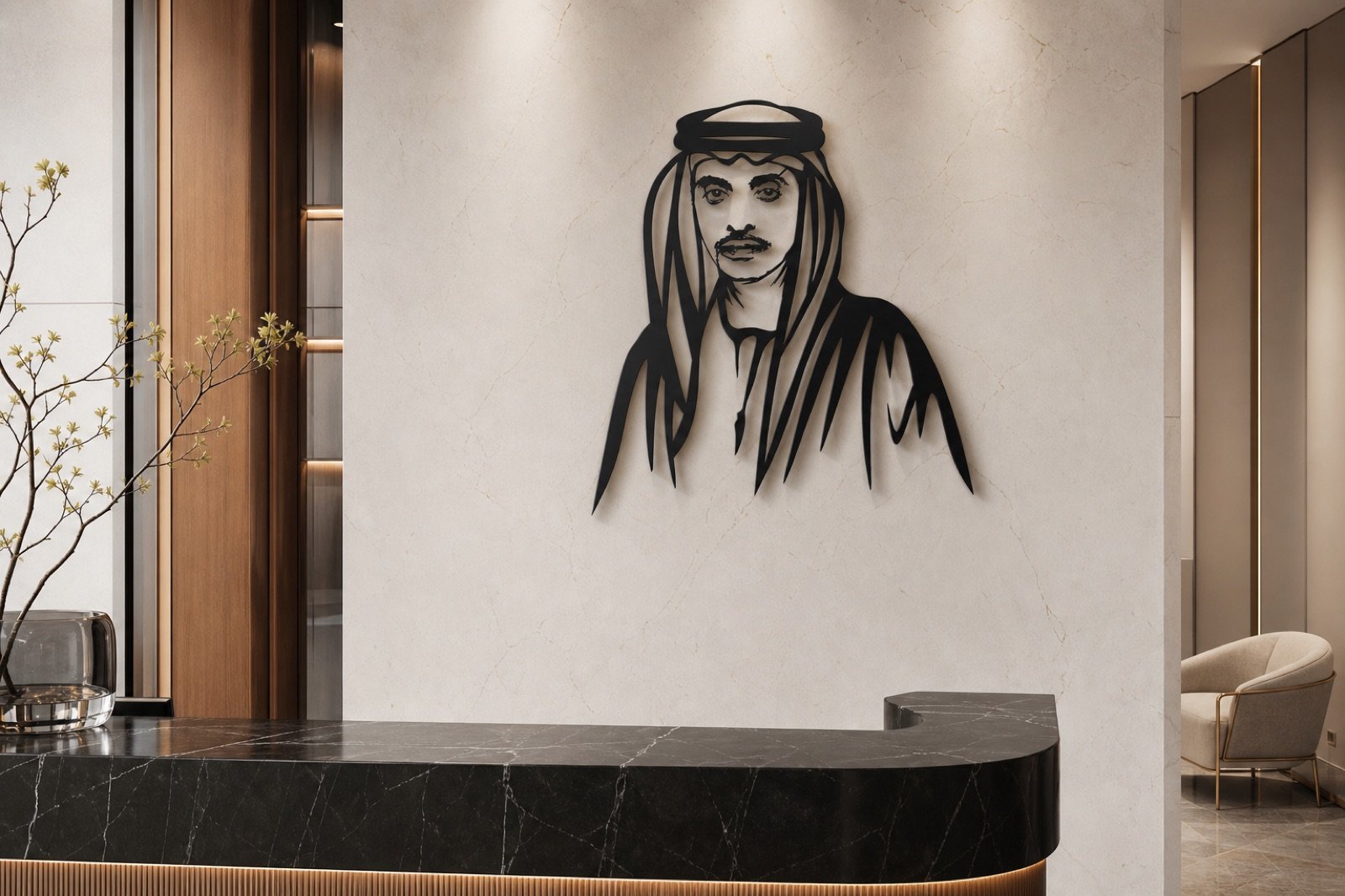 Sheikh Hazza bin Zayed — Premium Metal — handcrafted metal wall art displayed in a premium UAE interior | Hanooon (view 10)