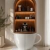 Coffee Corner Tall Arched Niche — two-door arched cup coffee cabinet with backlit shelving, Hanooon UAE
