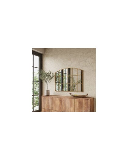 Gold grid half arch decorative statement mirror, handcrafted UAE