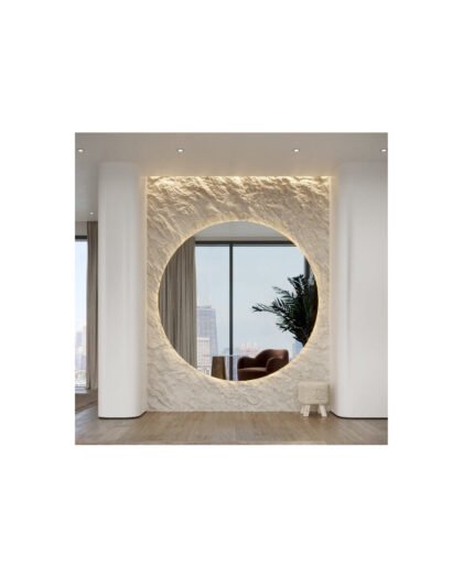 Round stone feature natural textured wall mirror, custom UAE
