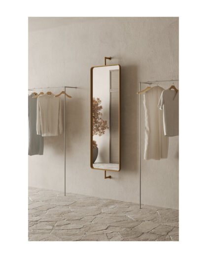 Slim hanging gold wall mirror, minimalist design, custom UAE