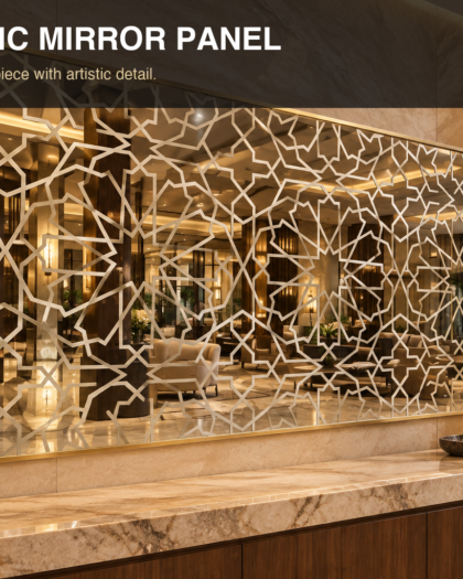 Geometric Mirror Wall Panel, custom handcrafted in UAE